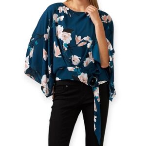 Joseph Ribkoff Teal Floral Blouse Sz.8 EUC